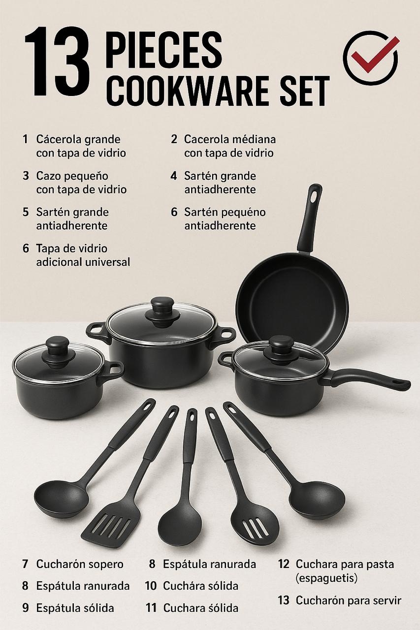 SET DE OLLAS Y JUEGO DE UTENCILIOS DE COCINA 13PZ