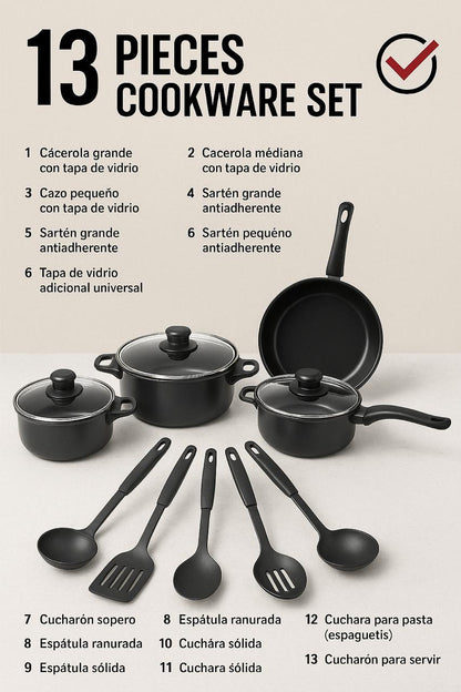 SET DE OLLAS Y JUEGO DE UTENCILIOS DE COCINA 13PZ